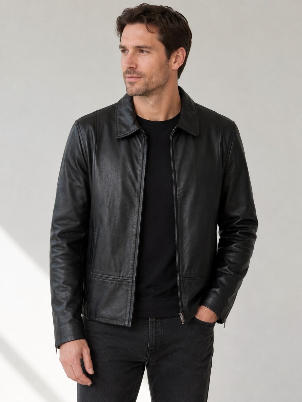 Danier Men’s Classic Black Leather Jacket
